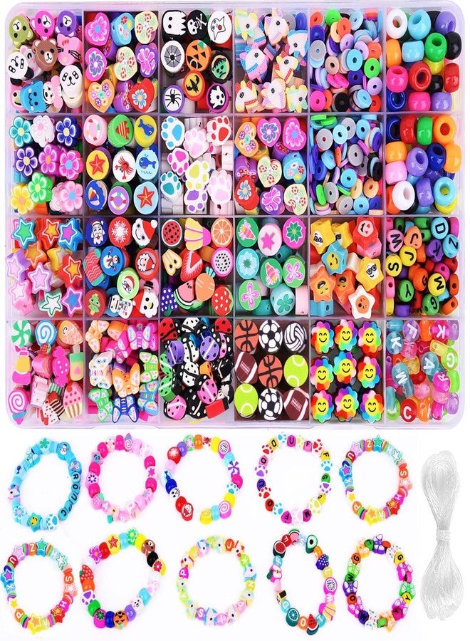 Nuvex Polymer Bracelet Making Kit 24 Styles of Cute Beads & Charms for DIY Jewelry Fruit, Flower, Smiley, Animal, Cake, Butterfly, Heart Beads Craft Set for Making Necklaces, Earrings, Bracelets - Image 1